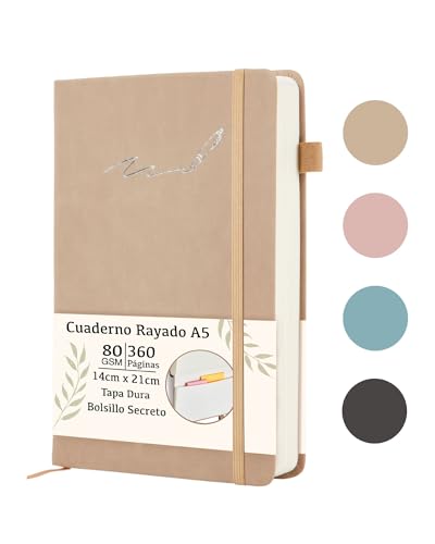 Soul Projekt Cuaderno A5 Greige, Libreta A5 Hojas Blancas, 360 Página Diario Personal, Bullet Journaling Notebook A5, Cuaderno A5 Tapa Dura, Cierre Elástico Para Bolígrafo