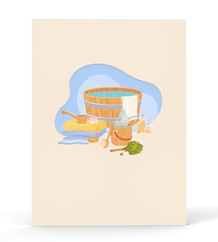 MOKIO® Pop-Up Karte – Sauna – 3D Grußkarte zum Geburtstag, als Geburtstagskarte oder Gutschein für einen Saunabesuch, Therme oder Wellness
