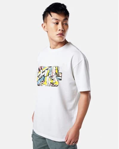 Image of Veirdo White Oversized Cotton Star Wars Print Crew Neck T-Shirt for Men