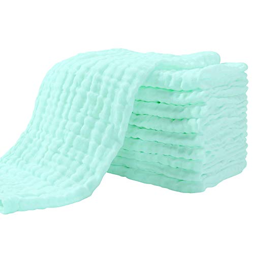 Image of Muslin Burp Cloths for Baby 10 Pack 100% Cotton Baby Washcloths for Boys Girls Large 20''X10'' Super Soft and Absorbent by Yoofoss - Green