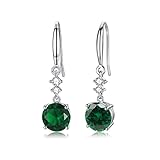 Größe: Hängende Ohrringe 31,3 mm, AAA Zirkonia 2 & 2,5 mm, Smaragd 8 mm.