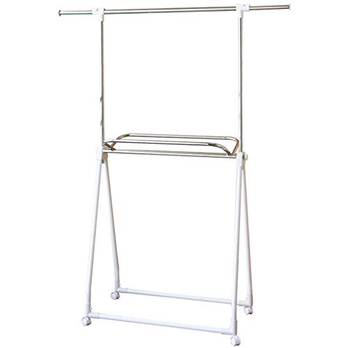 2 Tiers Clothes Airer Laundry Drying Rack Washing Line Expandable Drying Space Rack Hanger Dry for Indoor or Outdoor White Height Adjustable 100~175cm with Wheels