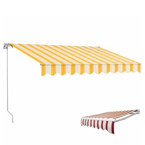Paluplus Tenda da Sole a Avvolgibile Barra Quadra, Misura 400x300 cm, Braccia estensibili, inclinazione 35 Gradi, Telo Resistente 280 g/m², per Balcone e Terrazzo -1817F -29 (Rigato Giallo e Bianco)