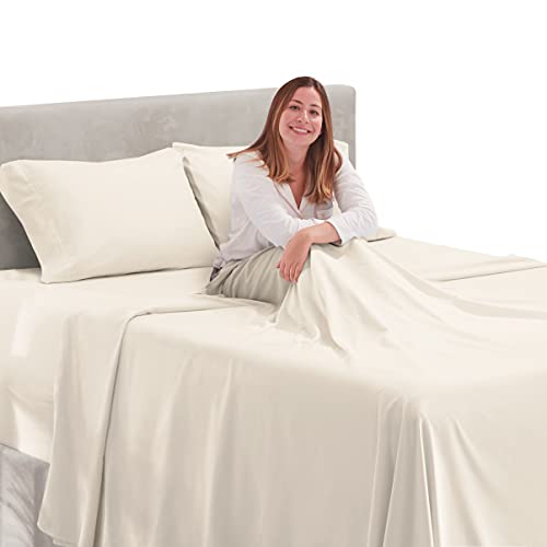Image of Hearth & Harbor Extra Deep Pocket King Sheet Set, Off White | 4 Piece Bed Sheet Set, Ultra Soft & Breathable, Fits Up to 24 inch Mattress, Hotel Luxury