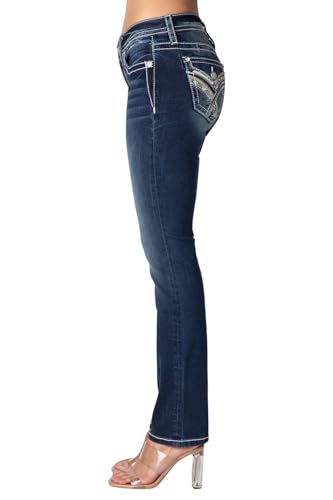 Miss Me Women's Leather Criss Cross Faux Flap Pocket Mid-Rise Straight Jeans3