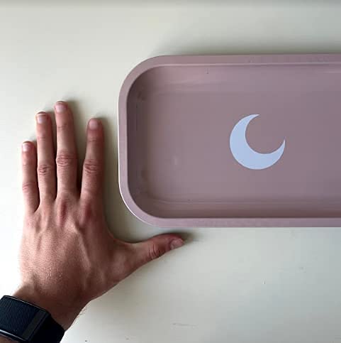 Brando Moon Medium Metal Tray - Lightweight Curved Edges and Smooth Surface - 10.5 x 6.25 inches (Pink)