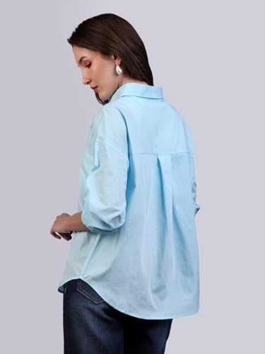 Image of Urbano Fashion Women's Cotton Full Sleeve Oversized Fit Casual Solid Slub Shirt with Spread Collar
