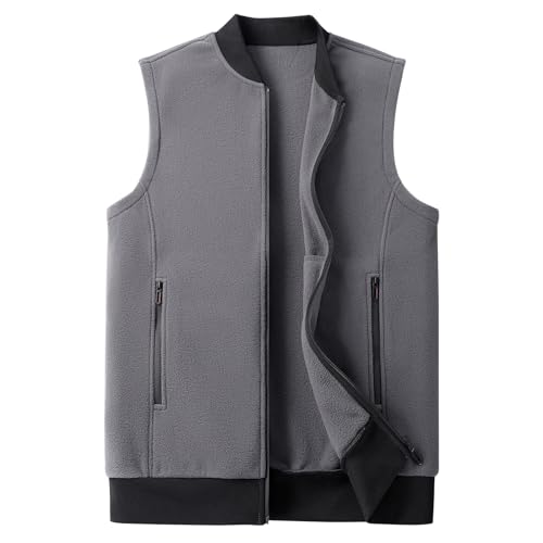 Mans Fleece Vest Full-Zip Outerwear Lightweight Sleeveless Jacket With Zipper Pockets
