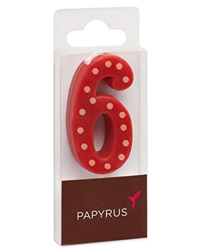 Image of Papyrus Number 6 Birthday Candle, Red Polka Dots (1-Count)