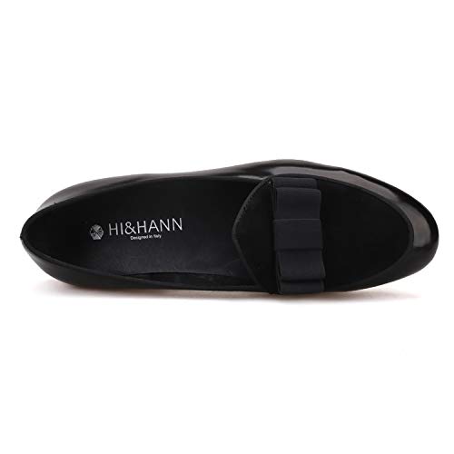 HI&HANN Men's Velvet and Nubuck Leather Stitching with Bowtie Flats Shoes Slip-on Loafer Smoking Slipper3
