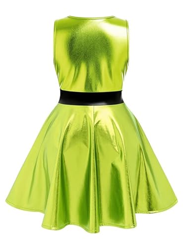 Girls Shiny Metallic Alien Robot Dress Futuristic Holographic Sleeveless Space Skater Dress2