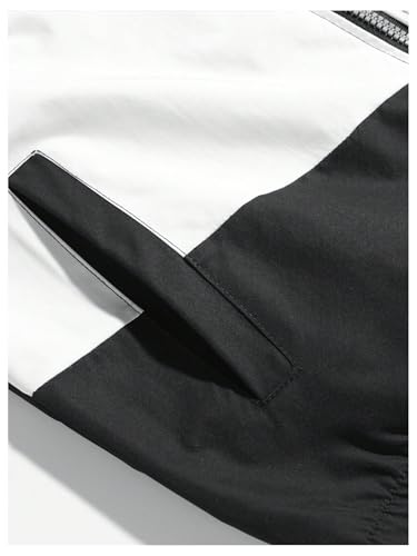 Image of Verdusa Men's Color Block High Neck Zip Up Long Sleeve Windbreaker Jacket Outerwear Black White Medium