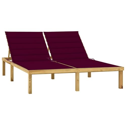 Tidyard Tumbona Doble y Cojines Rojo Tinto Madera Pino impregnada Tumbona de Jardín Exterior/Interior para Balcón Patio Piscina Terraza Playa
