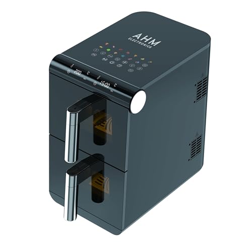 AHM Electronics Dual Stack Air Fryer – 13 Cooking Functions, Independent Zones, LED Touch Display, Viewing Windows, Space-Saving Two-in-One Design, Overheat Protection