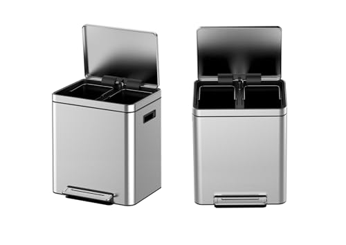 Caneca de basura rectangular acero inoxidable 36L doble miniatura 3