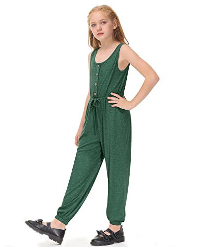 Besserbay Child Girls Casual Sleeveless Strap Green Long Jumpsuit Summer Button Tank Romper Overalls 7-8 Years #TOP3