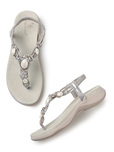 Image of Marc Loire Women's Casual Beaded Flats Sandal | T-Strap Lightwieght and Backstrap Stylish Flat for Daily & Casual Wear