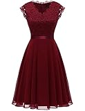 Dressystar Women's Formal Dresses V Neck Lace Wedding Guest Dress Sleeveless Bridesmaid Cocktail Dress 2050 Dark Red L
