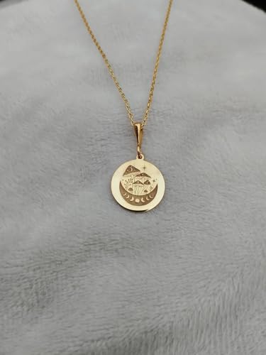 Collier argent 925 phase de lune et champignon doré LKBEADS