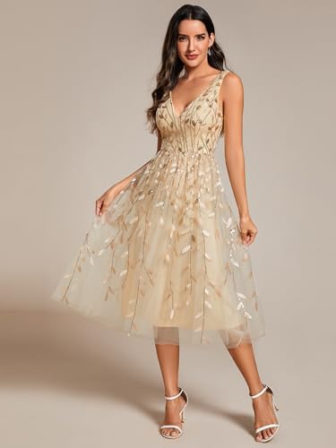 Ever-Pretty Women's A Line V Neck Open Back Sleeveless Ruched Sequin Knee Length Formal Dress 021063