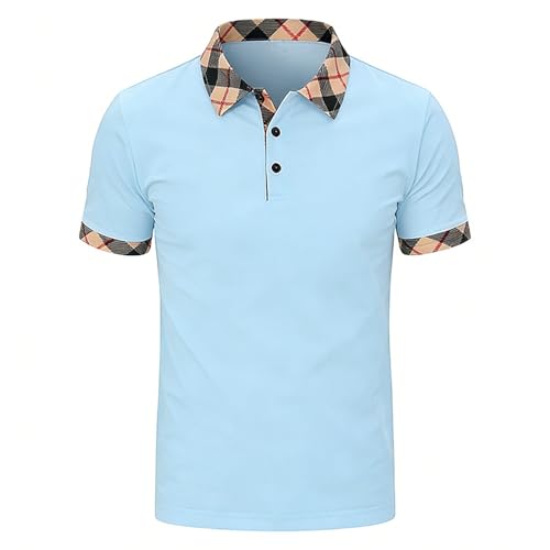 Polo Hombre,Camisa Informal Masculina Manga Corta Patchwork Cuadros Cuello Ajustado clásico Estampado Moderno