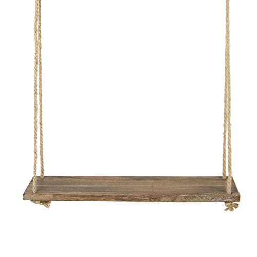 Estante colgante de madera | Estantería de cuerda montada en la pared | Estante Boho Chic | Repisa rústica de cuerda de yute | Accesorios incluidos | M&W 1 Tier