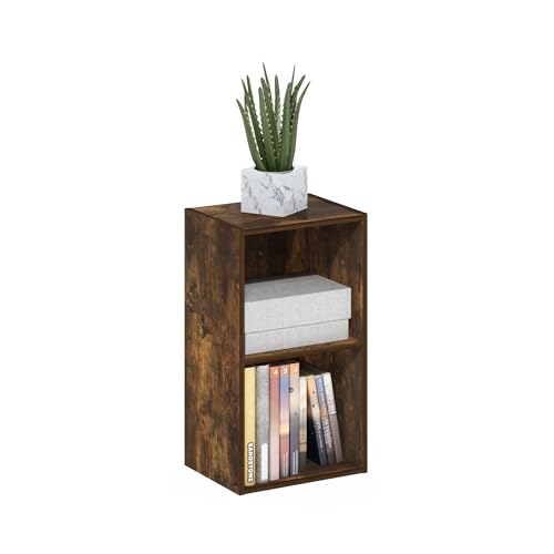 Furinno PASIR Book Shelf, 2-Tier Modern Bookshelf, Open Shelves Bookcase 9 x 12 x 21, for Living Room, Bedroom, Home Office, Amber Pine