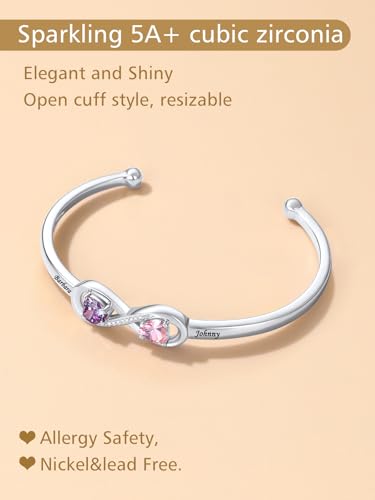 FindChic Customized Birthstone Bracelets for Women Girls Gold/Platinum Plated Cuff Bracelet Infinity Crystal Bracelets Birthday Gift for Mom, with Gift Box4