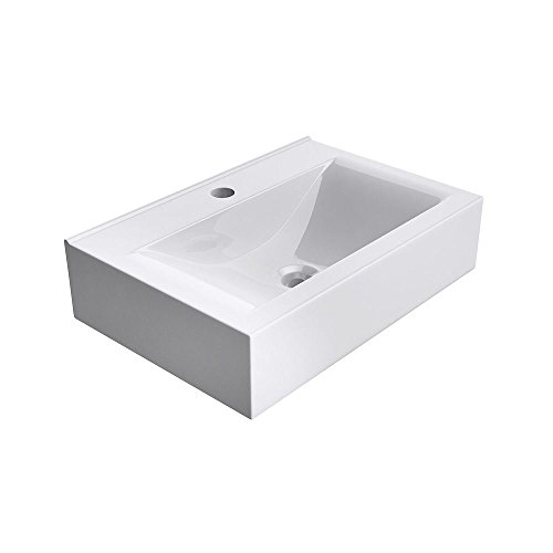 Durovin Bathrooms Ceramic Basin - Wall Hung or Counter Top Mount Sink - Single Tap Hole Without Overflow - Rectangular 450 x 305mm (WXD)