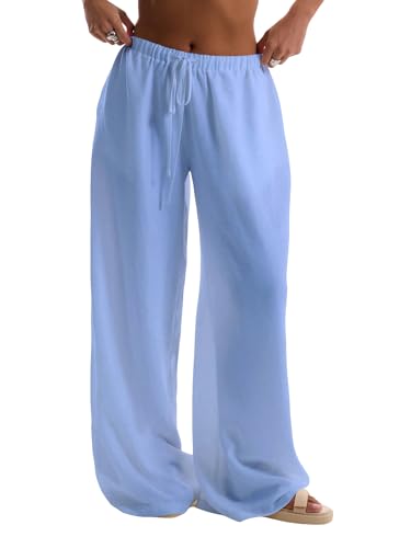 Image of RoseSeek Women's Beach Cover Ups Wide Leg Loose Linen Pants Swimsuit Coverup Summer Vacation Outfits 2026