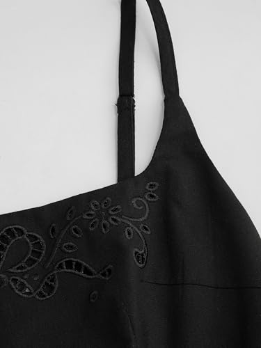 CIDER Summer Dress Sleeveless Scoop Neck Broderie Anglaise Ruffle Maxi Dress High Waist A Line Cotton Linen2