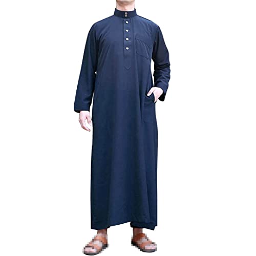 Niiyyjj Men's Saudi Arabic Thobe Jubba Ramadan Muslim Robes Middle East Islamic Stand Collar Kaftan3