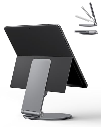 LULULOOK Stand for Surface Pro/Go - Aluminum Alloy 360 Swivel Base Foldable Tablet Holder/Riser for Microsoft Surface Pro 7/8/9/10/11 & Go 2/3/4 | Portable Office Desk Accessories Gray