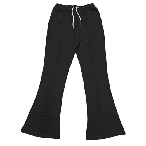 Mens Sports Casual Four Season Long Flared Trousers Slim Fit Tie Elastic Waist Solid Color Trousers 8 Year2