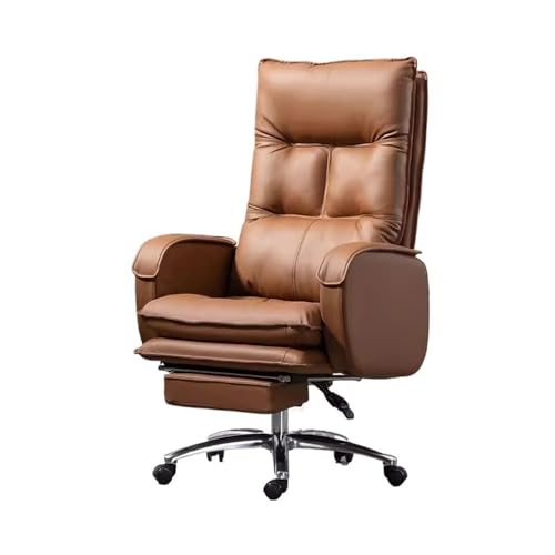 Household Reclining Lazy Sofa Chair Comfortable Sedentary Office Microfiber PU Leather Swivel Chairs(Brown)
