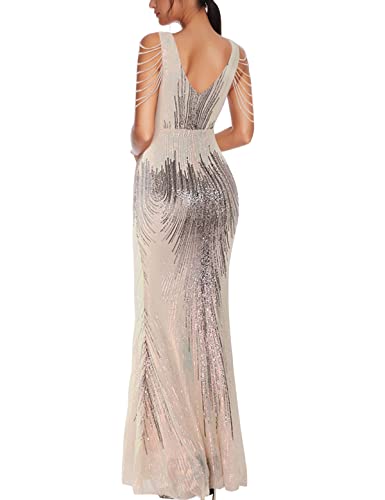 Image of Women 1920s Plus Size Formal Dress Tassels Sleeve Sequins Gatsby Maxi Evening Gown
