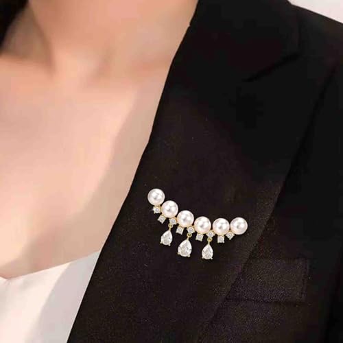 Image of Gold Crystal Flower Wreath Brooches for Womne Elegant Rhinestone Pearl Floral Brooch Pins Fashion Jewelry Brooch pin Accessories for Women Gift