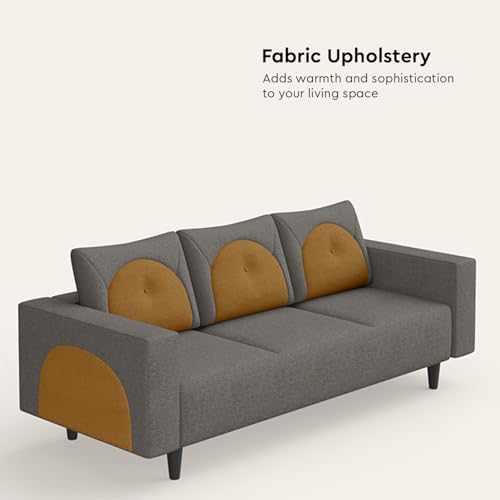 Image of Interio by Godrej Sofa Windle 3-Seater Fabric Sofa for Living Room, 3-Years Warranty, Solid Wood, Taupe and Camel