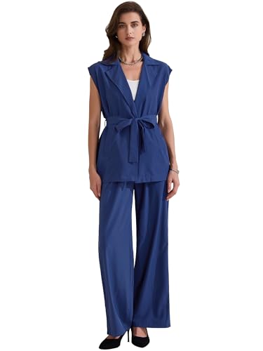 Allegra K Women's 2 Piece Pant Suit Set Sleeveless Long Vest and Wide Leg Pants Business Casual Blazer Suitsets