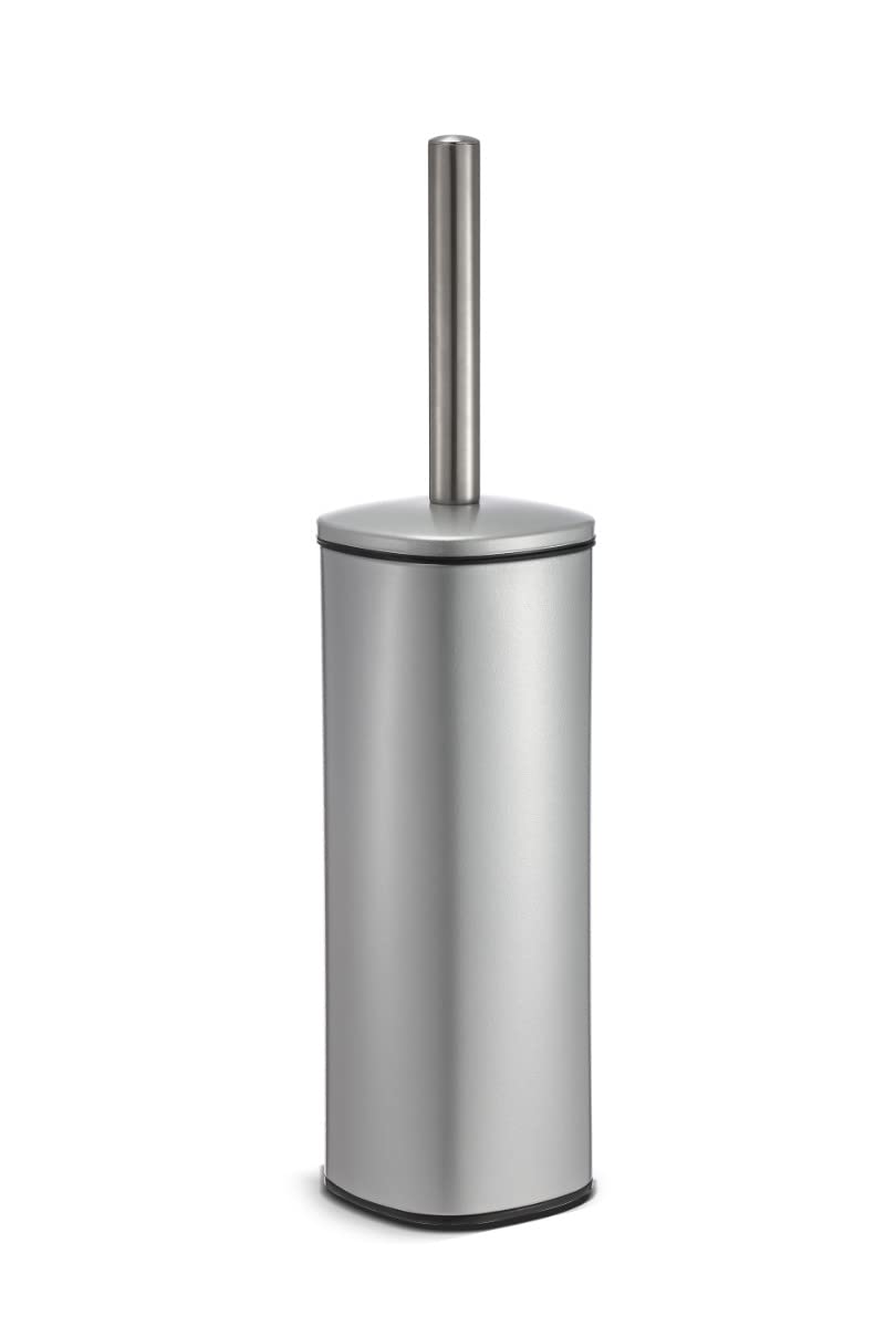 Blue Canyon Santorini Toilet Brush & Holder for Bathroom, Flexible Toilet Bowl Plastic Brush Head for Deep Cleaning, Compact Size, Elegant Design – Silver