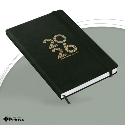 Image of Jhingalala Diaries - Hard Bound Leather Cover 2026 Diary with 365 Dates I Daily Planner Diary 2026 With Calendar | Size A5 15x21 cms (Green)