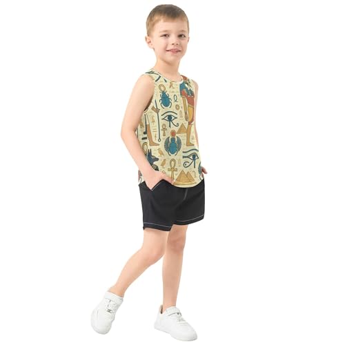 JUNZAN Ancient Egyptian Gods Retro Boys' Tank Top Shirt Sleeveless Casual Vest Tees Active Shirts for Basketball Beach 3T4