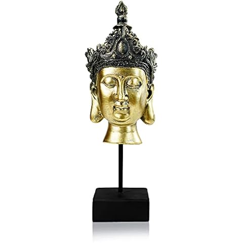 Buddha Head Sculpture, QLFT-FurDec Polyresin Buddha Head Ornaments, Premium Indoor Buddha Decoration for Office, Living Room, Bedroom, 11.5 x 12.5 x 22cm Cover