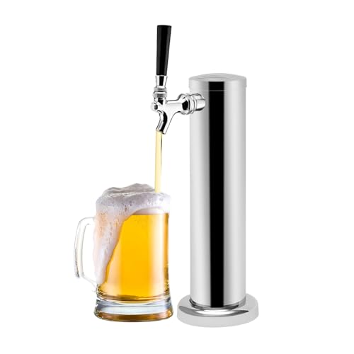 Single Faucet Draft Beer Tower Dispenser, Grade Tap Beer Tower Stainless Steel Beverage Dispenser with Brass Fittings Silver for Draft Beer System Home Bar Pub Restaurant Use