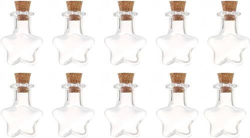 BesYouSel 1ML Cork Bottles Tiny Clear Glass Jars Vials Clear Glass Bottles with Cork Stoppers Mini Star Shape Glass Bottle Empty Sample Jars Message Wish Bottle for Arts & Crafts, Projects, Decoration, Party Favors, Pack of 50