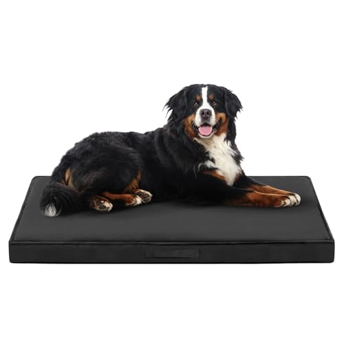 Image of Outdoor Dog Bed XXL Sized Dog, Waterproof, 47x29x3.5 Inch | Orthopedic Pet Bed, Removable Washable Cover, Flat Rectangle Egg Crate Foam, For Outside, Camping, Dark Grey