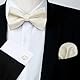 HISDERN Herren Fliege Beige Einfarbig Verstellbare Vorgebundene Fliegen und Einstecktuch mit Manschettenknöpfe Set Seide Fliege Anzug für Hochzeit Smoking