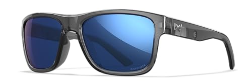 Image of Wiley X Ovation Captivate Polarized Sunglasses, Safety Glasses for Men and Women, UV Eye Protection for Shooting, Fishing, Biking, and Extreme Sports, Crystal Gray Frames, Blue Mirror Tinted Lenses