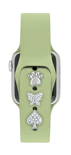 KIPZO® Silver metal alloy Decorative watch lucky Charms studs Rings Loops Smartwatch wrist band Jewelry Silicone Bands i-Watch Series 8 7 6 cat paw butterfly leaf Ornament Strap Accessories 3pc