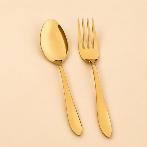 Image of Nestasia Stainless Steel 12 Piece Cutlery Set for Dining Table - Rust & Stain Resistant 6 Spoons & 6 Forks with Glossy Finish | Gold PVD-Coated Flatware Set for Home, Kitchen & Gifting